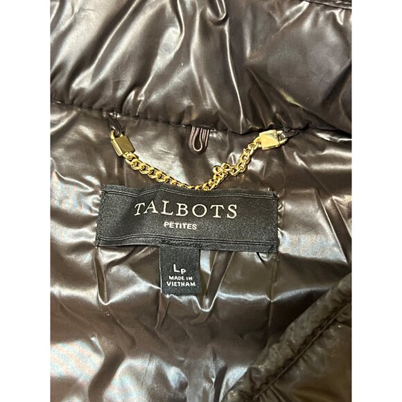 Talbots Petites Quilted Puffer Vest Dark Brown Gold Interior Size Large Petite - Picture 4 of 4